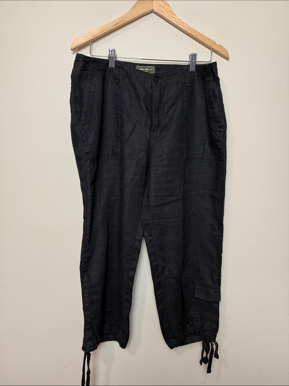 Eddie Bauer linen Black Cargo Drawstring Pants size 12